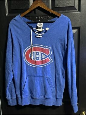 NHL Blue Lace-Up Crewneck Sweatshirt with Red Logo